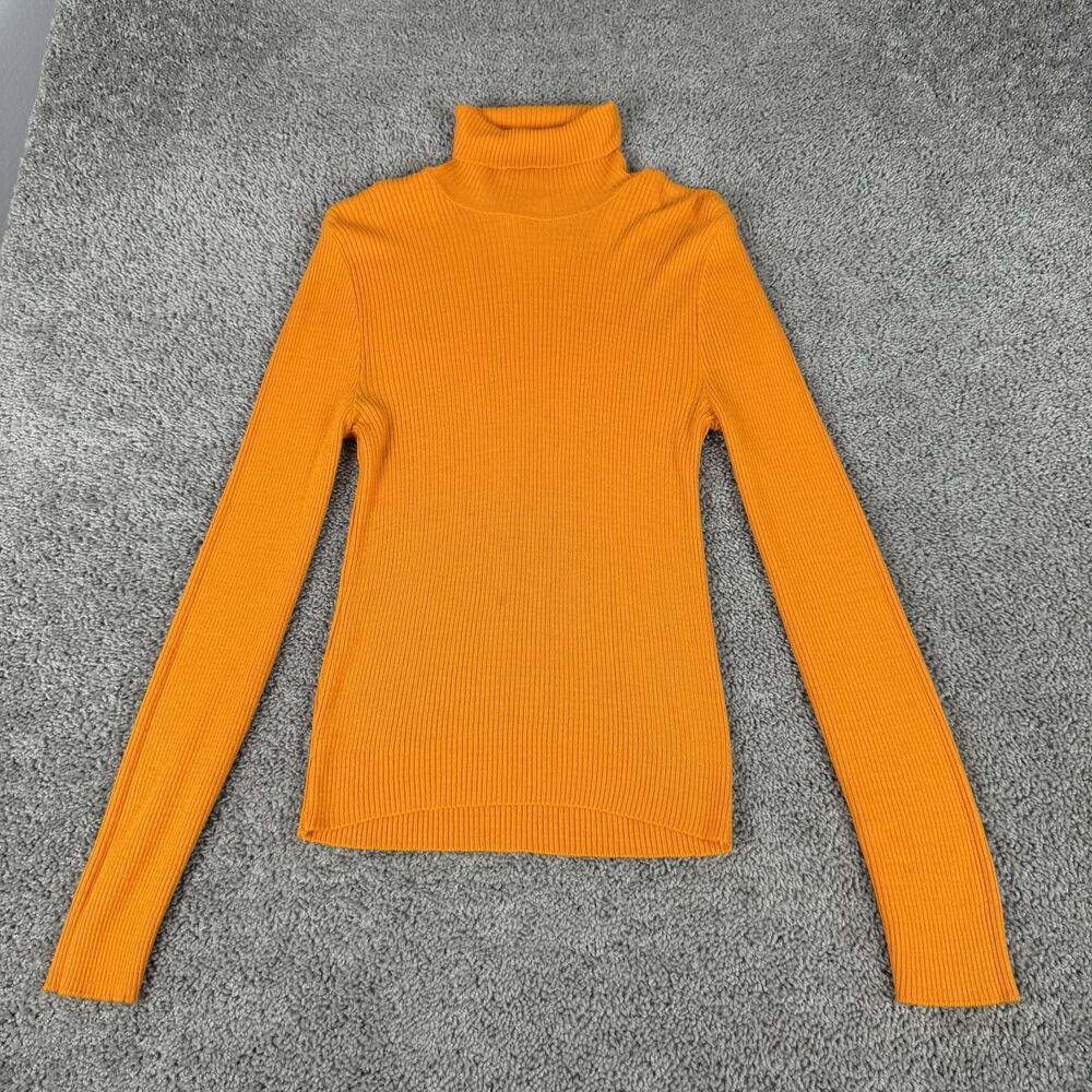 Vintage Fall River Knitting Mills Sweater Womens Small Orange Turtleneck USA 80s